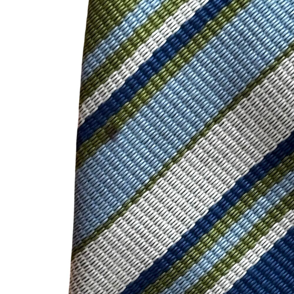 Vintage Burberry London long silk necktie green blue stripe hand made in England - Picture 4 of 13